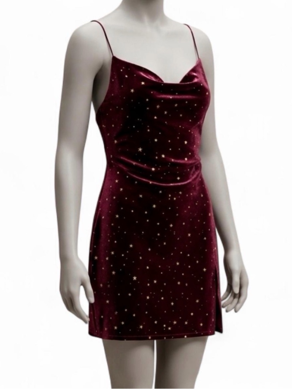 Velvet Star-Print Slip Dress in Burgundy